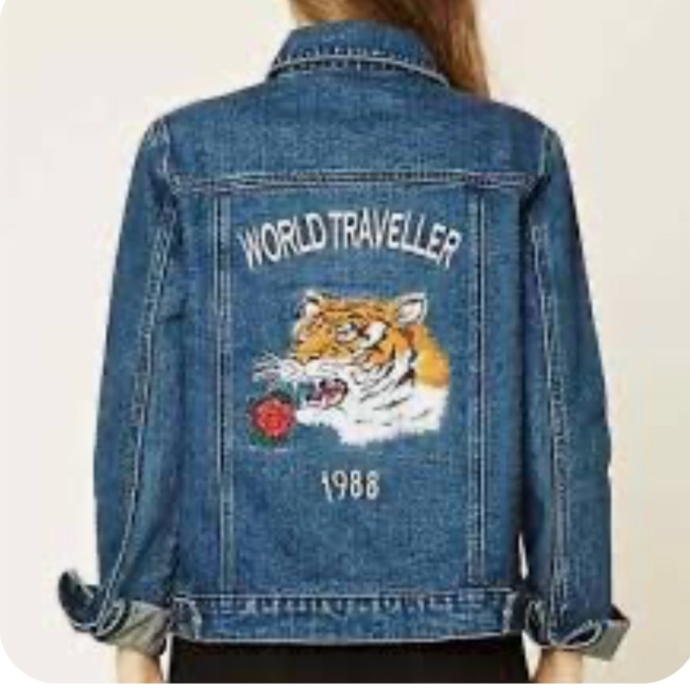 Forever 21 WORLD TRAVELLER 1988 Blue Denim Jacket S